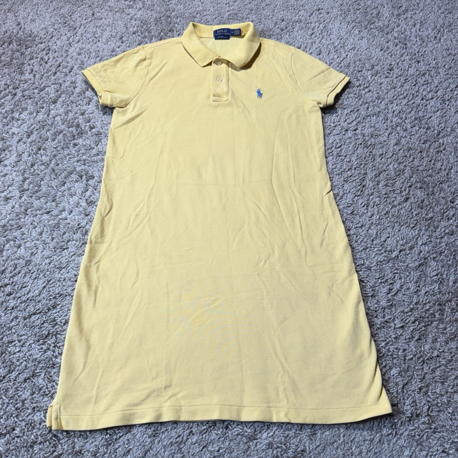 Polo Ralph Lauren The Mesh Mini Yellow Cotton Preppy Shift Shirt Dress Y2k M