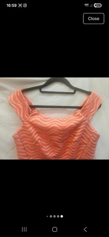 Warehouse UK Size 10 Coral and White Jacquard Occasion Dress with Skater Skirt