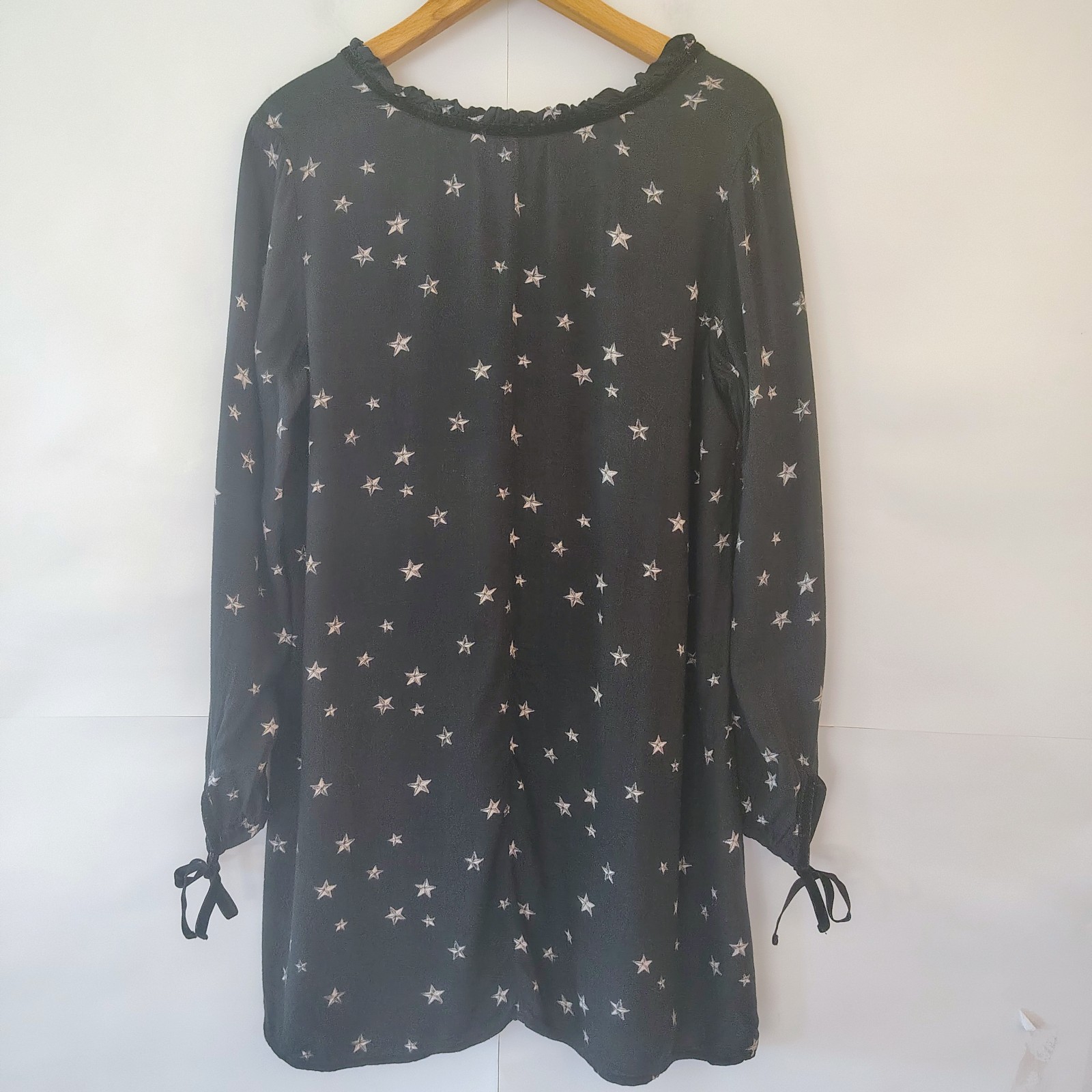 Mossimo Mini Shift Dress M Black Celestial Stars Ruffle Velvet Trim Witchy Goth