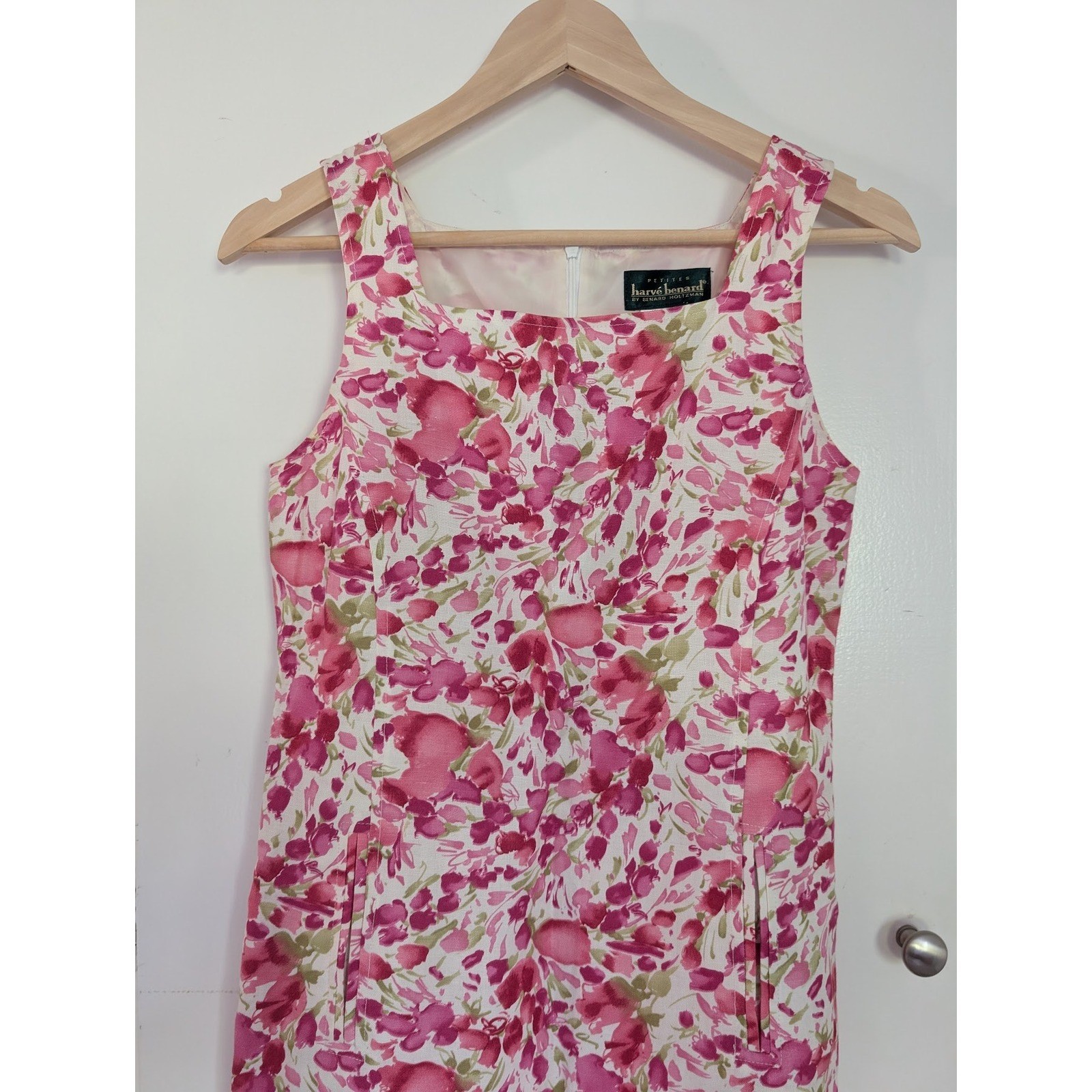 Harve Benard Linen Rayon Floral Sheath Dress Pink Spring Resort Vacation Size 2P