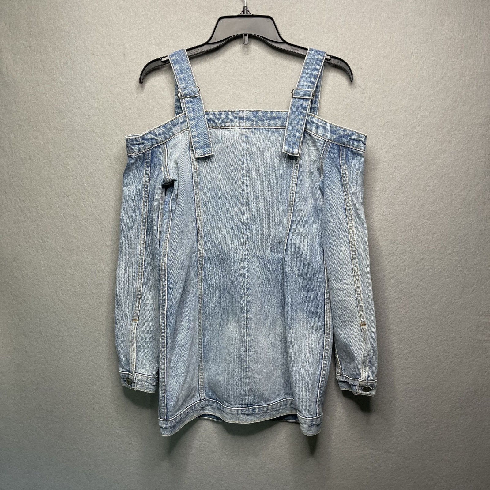 Grlfrnd Denim Cold Shoulder Button-Front Dress XS Light Wash Casual Chic