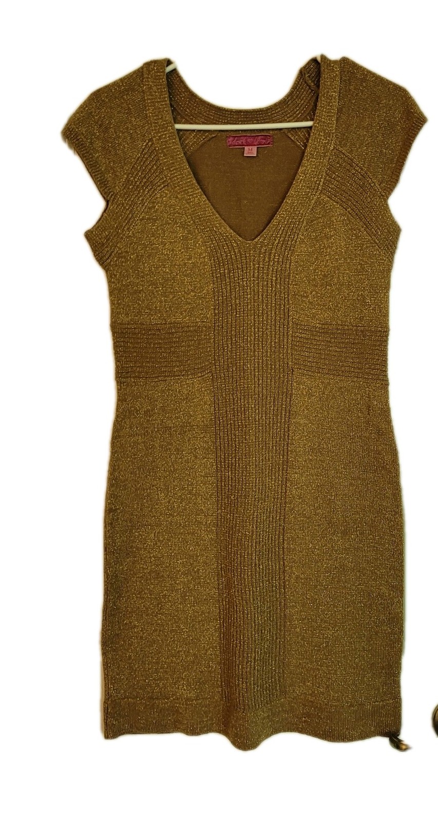 dark heart Brown Knit Sweater Dress V-Neck Cap Sleeve Pullover M