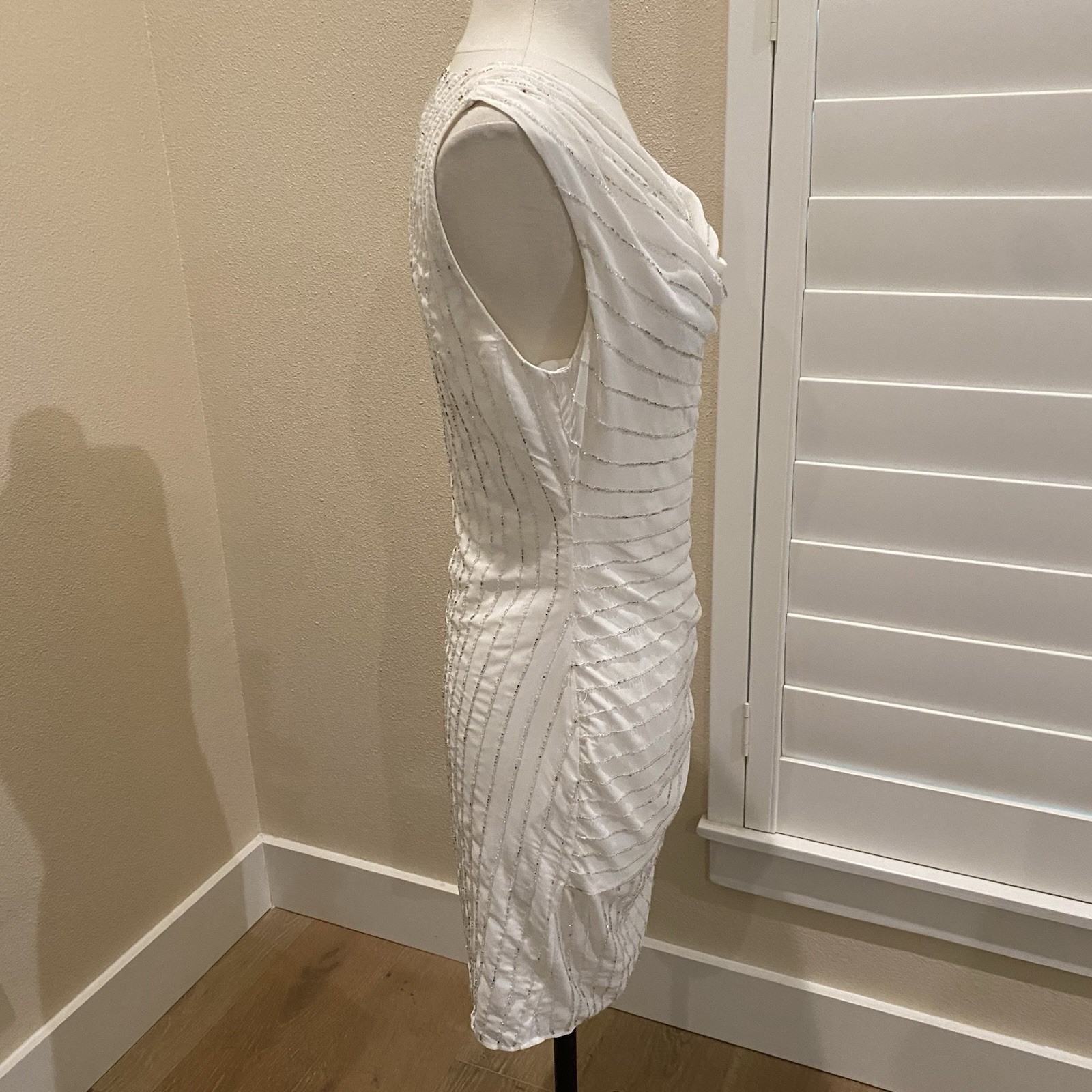 HH Haute Hippie Dress Ivory Beaded Draped Sleeveless Small