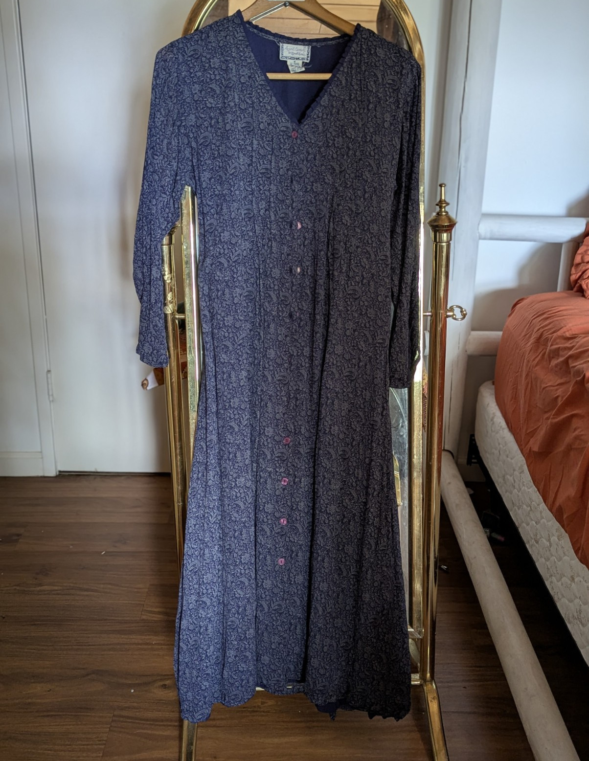 April Cornell for Cornell Trading Blue Paisley V-Neck Maxi Dress Removable Tie M
