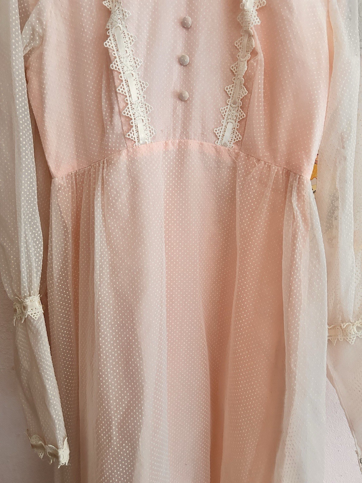 Amazing Southern Gothic Union Made Dress From 1900 Pink with Lace and Ruffles S