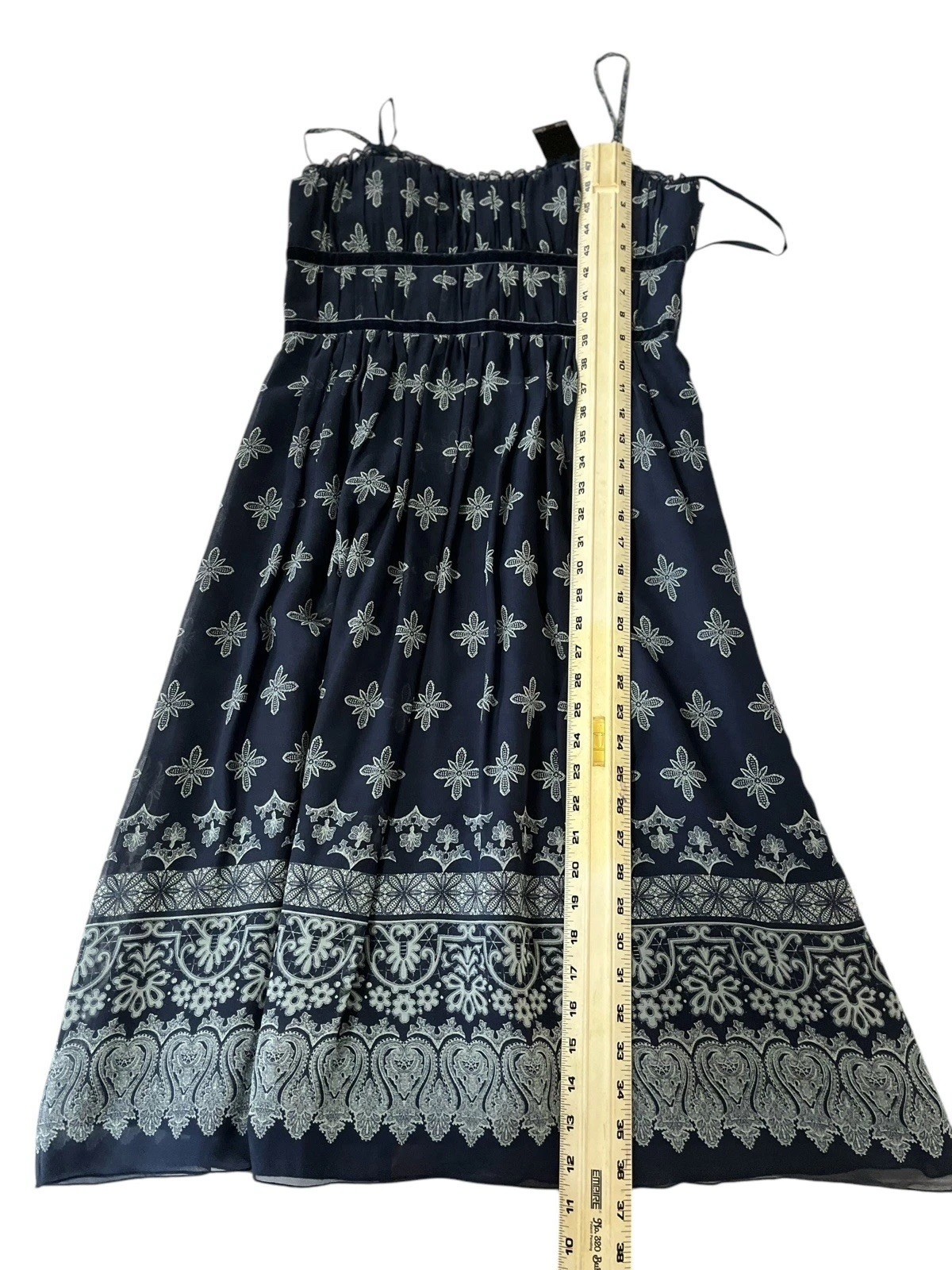 New Max & Cleo Boho Print Silk Dress 10 Sweetheart Neck Blue Sleeveless NWT $138