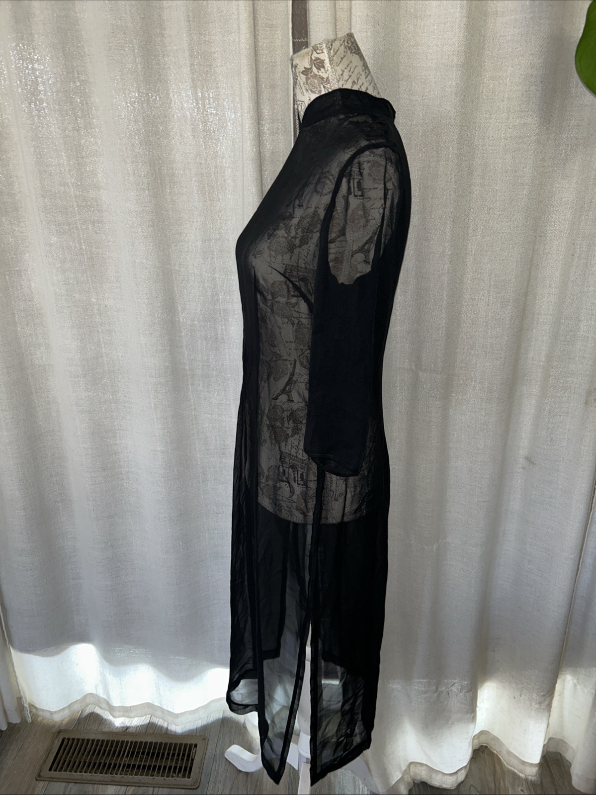 Morgane Le Fay Womens Sheer Shift Dress Black Wool High-Neck Size M