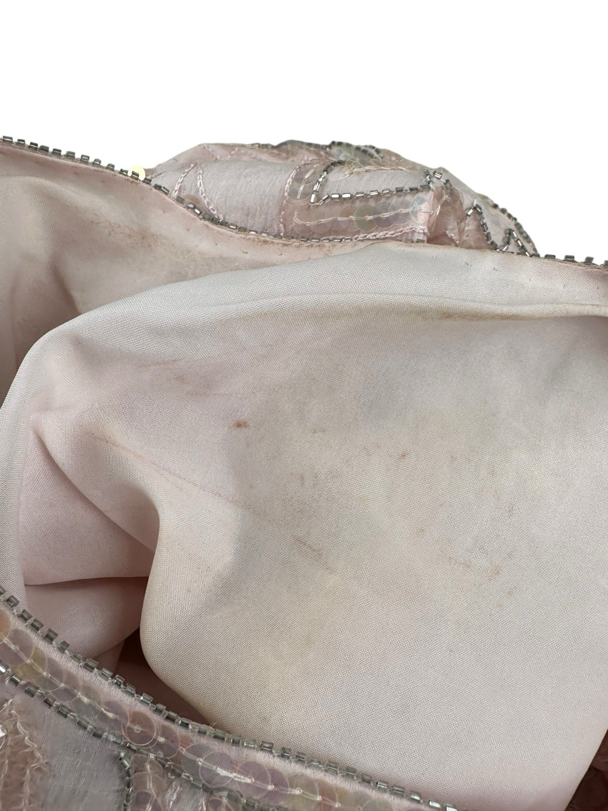 Scala Silk Beaded Sequin Shift Dress L Nude Pink Formal Cocktail Evening