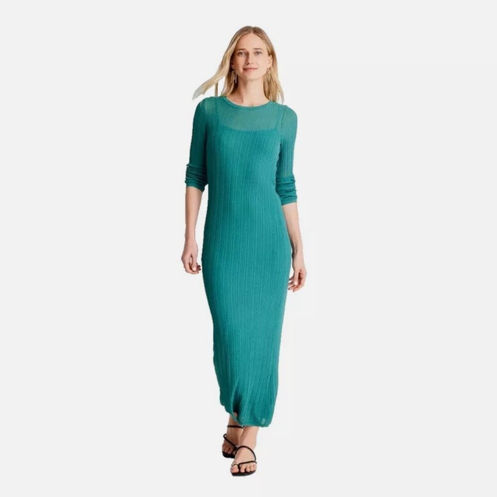 Women’s Long Sleeve Sheer Midi Dress – Future Collective Teal S