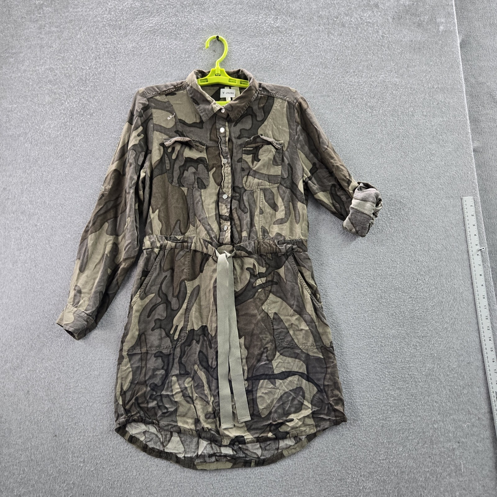 Japna Women Dress L Green Camouflage Collared Shirt Military Utilty