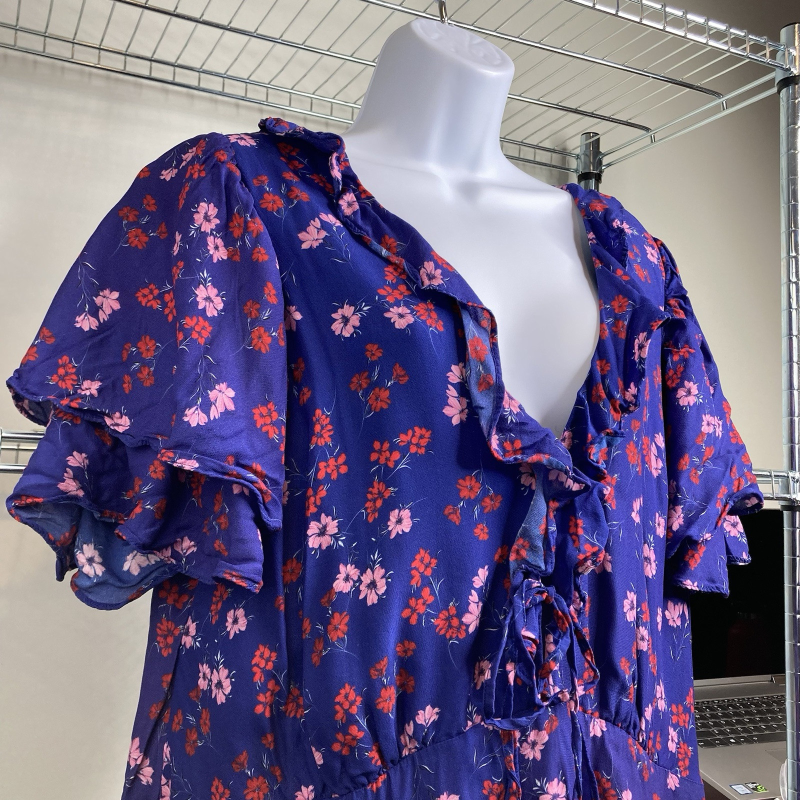 La Maison Talulah Blue Yearning Ruffle Midi Dress Size XL Cottagecore Boho