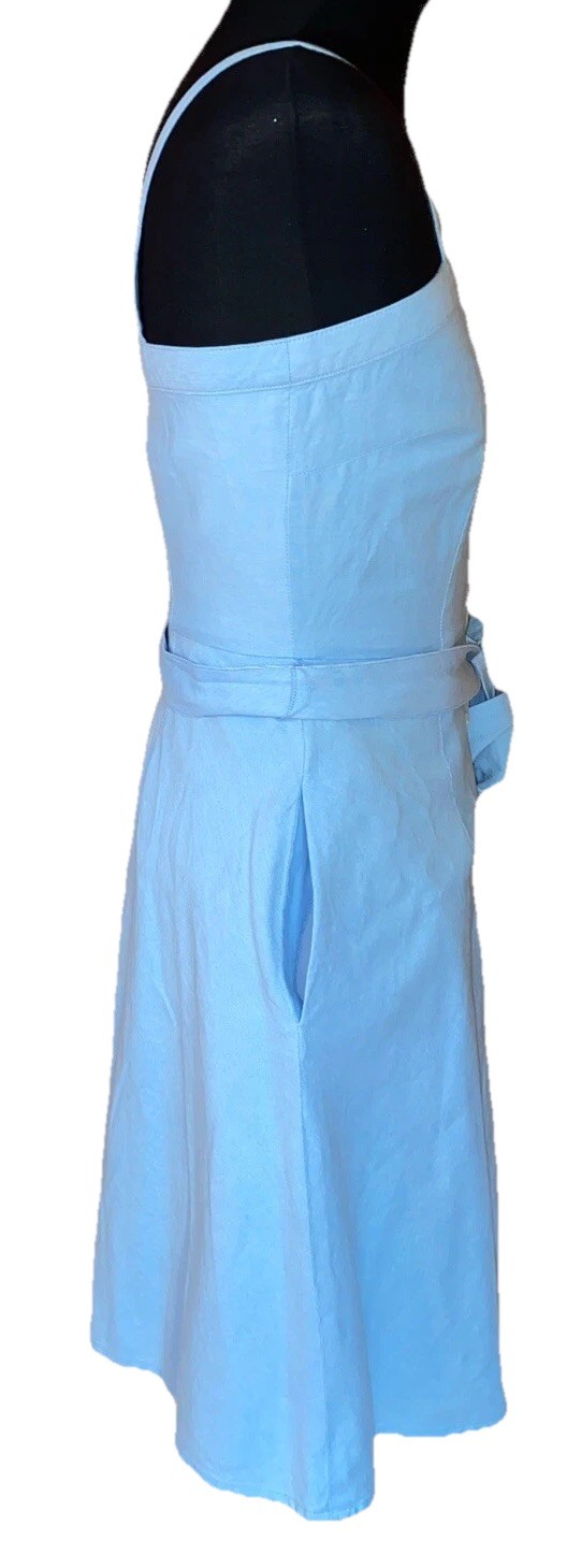 Lands End Canvas Cotton Button Down Sky Blue Halter Strap Dress Size 6 Classic