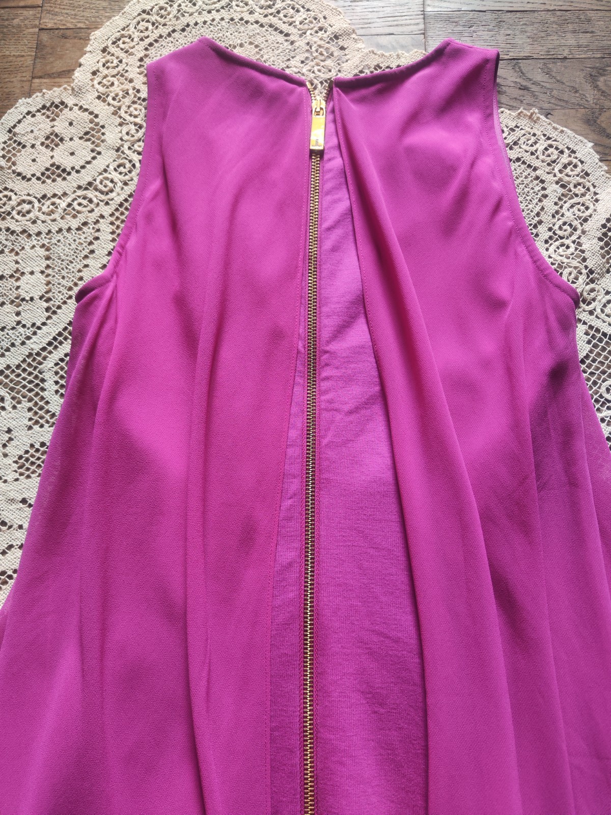 Ted Baker Fuchsia Asymmetrical Shift Dress Size 1 US 4 Viscose Blend Chiffon