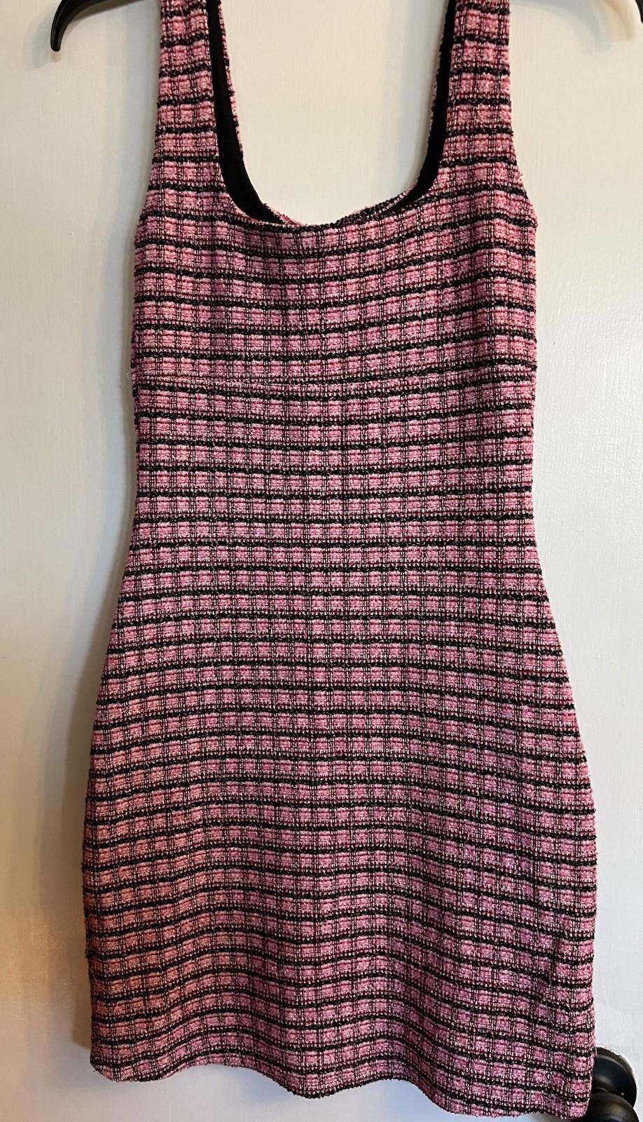 Topshop Pink Black Tweed Plaid Mini Dress Scoop Neck Sleeveless Size US 4