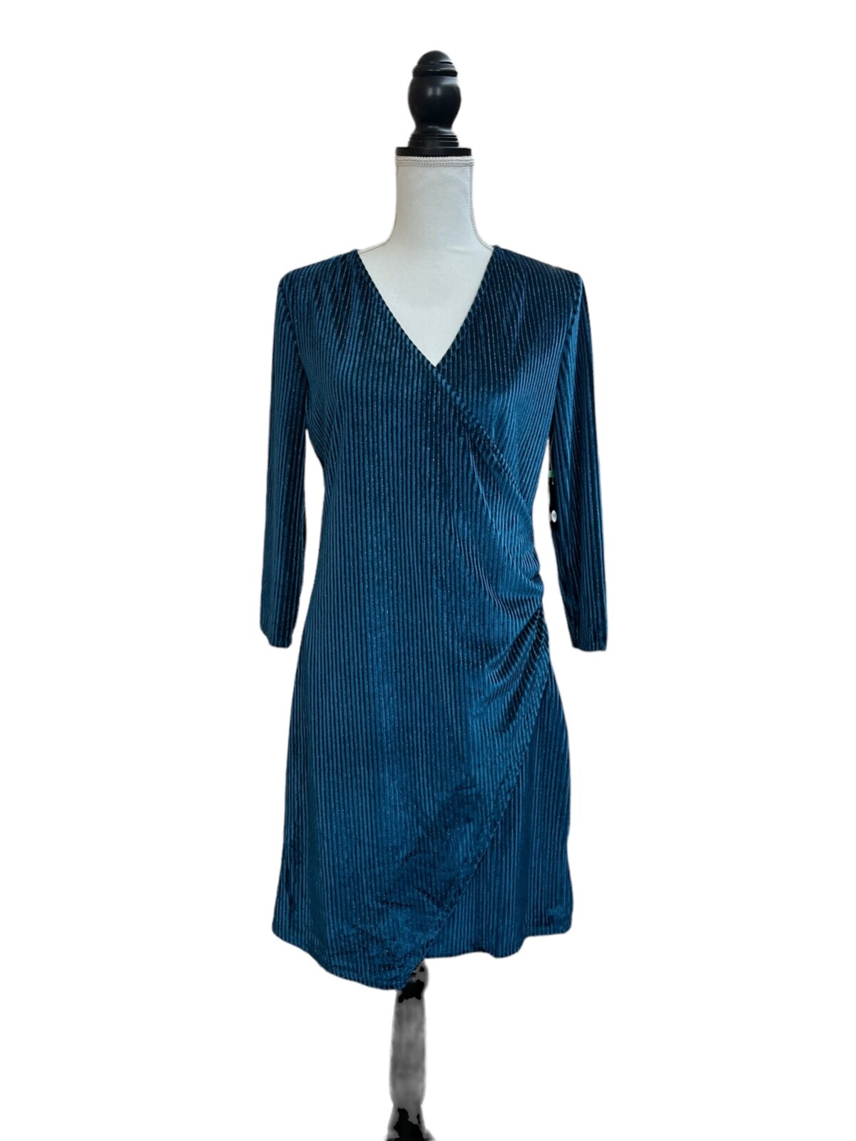 Tacera Womens Teal Ribbed Ruched Dress PM
