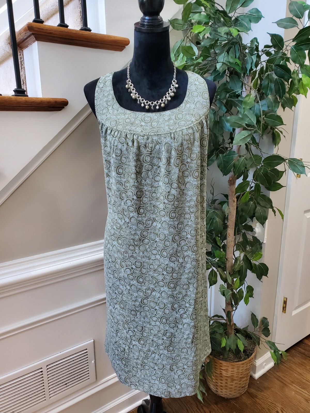 TapeMeasure Womens Green White Polyester Sleeveless Knee Length Dress Size 14