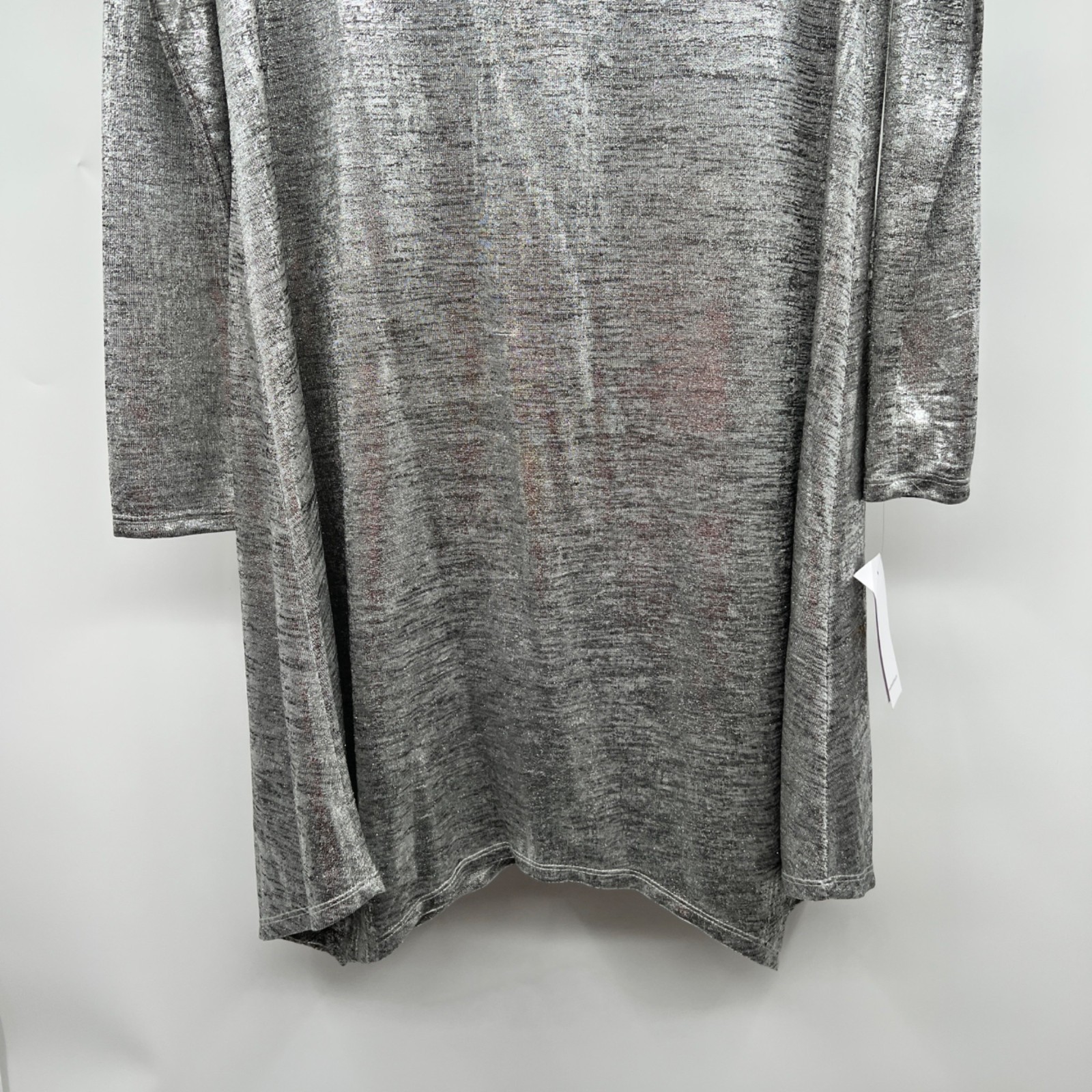 Fever Womens Silver Metallic Sheer Shift Dress Turtleneck Long Sleeve Small New