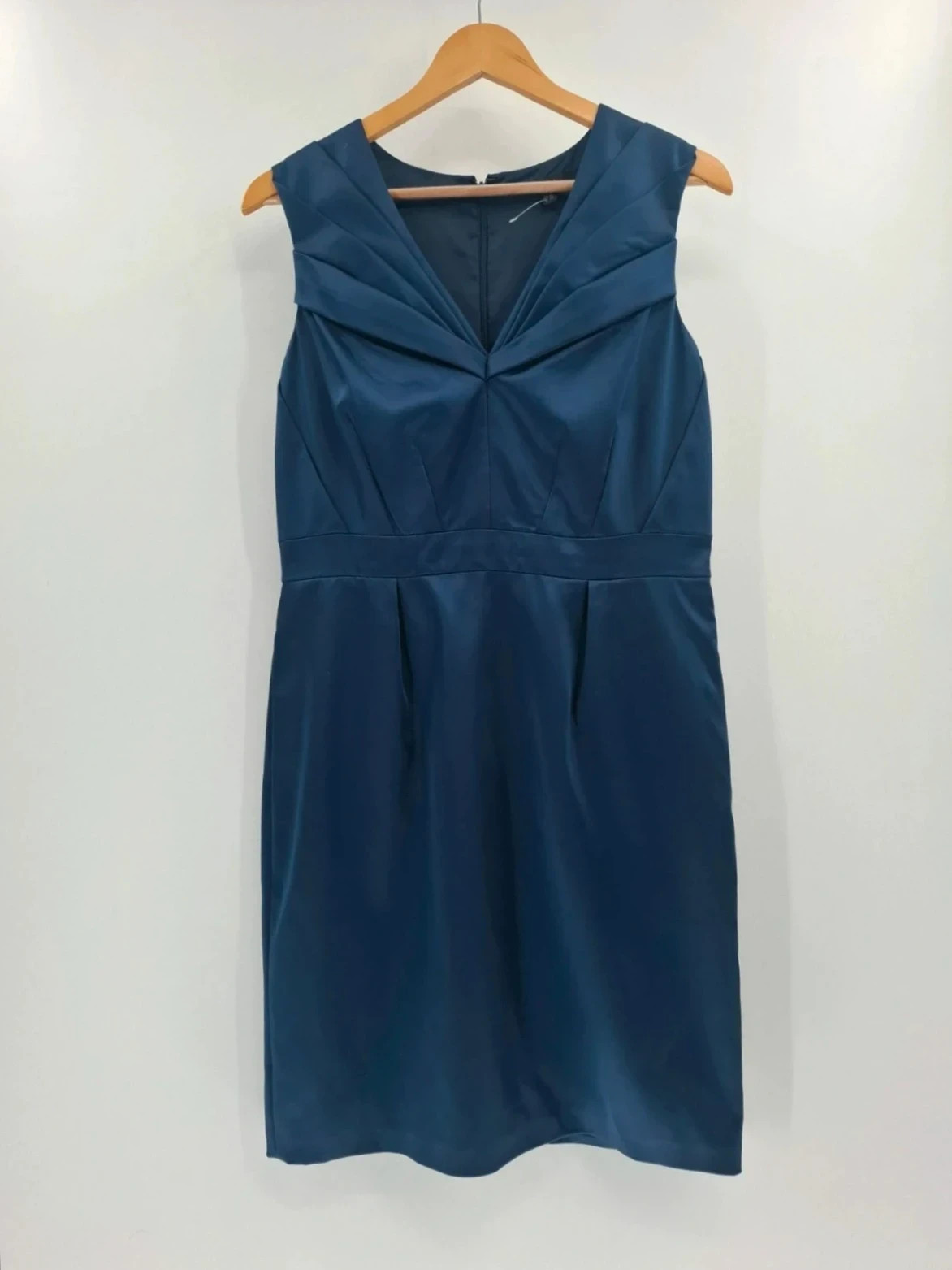 Coast navy satin knee length pencil shift dress smart occasion wedding Size 14