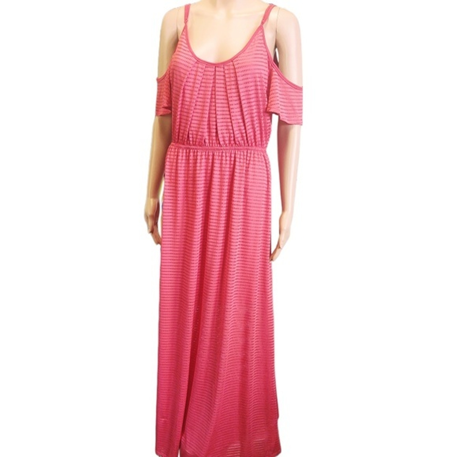 EUC ONE CLOTHING LOS ANGELES CORAL COLD SHOULDER LINED POLY MAXI DRESS LARGE