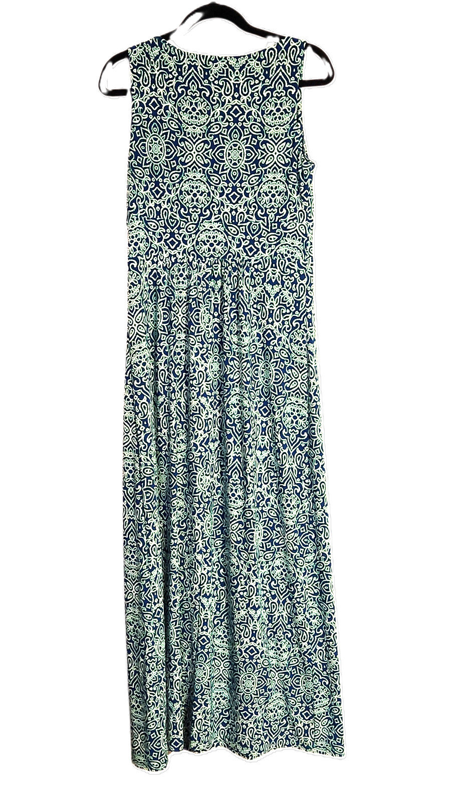 Chaps Maxi Dress Cross-Over V-Neck Green/Blue Mandala Knit Womens Size Medium