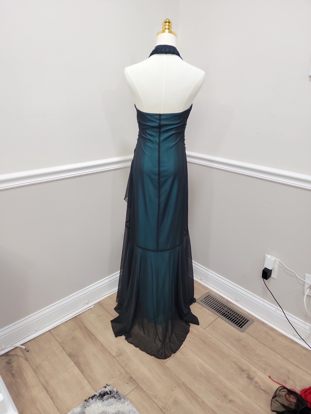 Vintage Y2K City Triangles Green Black High Low Halter Dress Whimsigoth Womens L