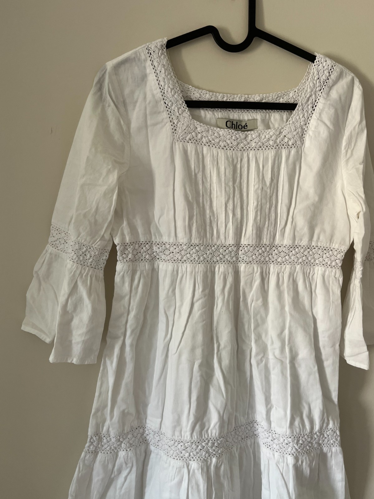 Chloé Phoebe Philo White Cotton Lace Pintuck Mini Dress FR 38 US 6