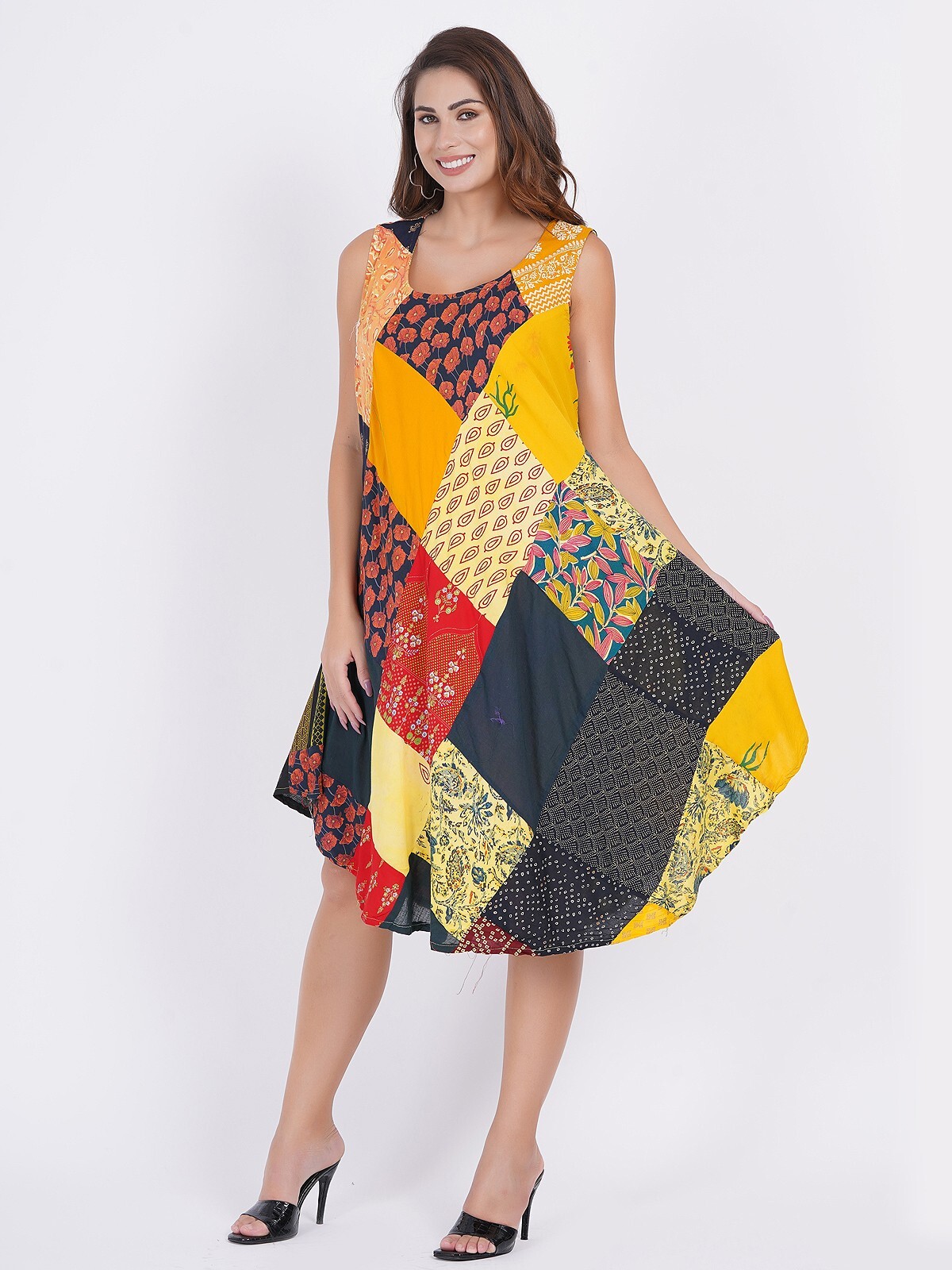 Women Casual Printed Multi Patchwork Short Umbrella Dress Wholesale Mix lot 03pc
