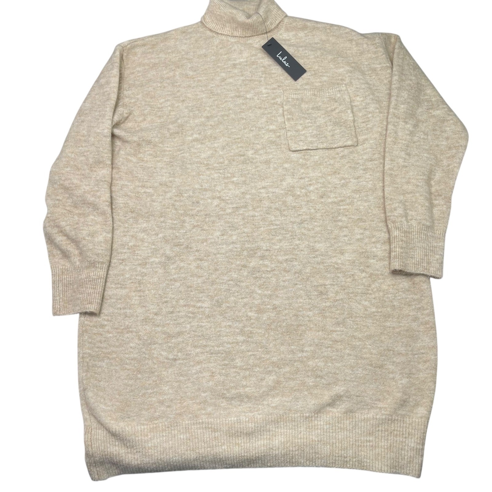 NWT Lulus Soft Knit Turtleneck Mini Sweater Dress Heather Beige Sz L Cozy Light