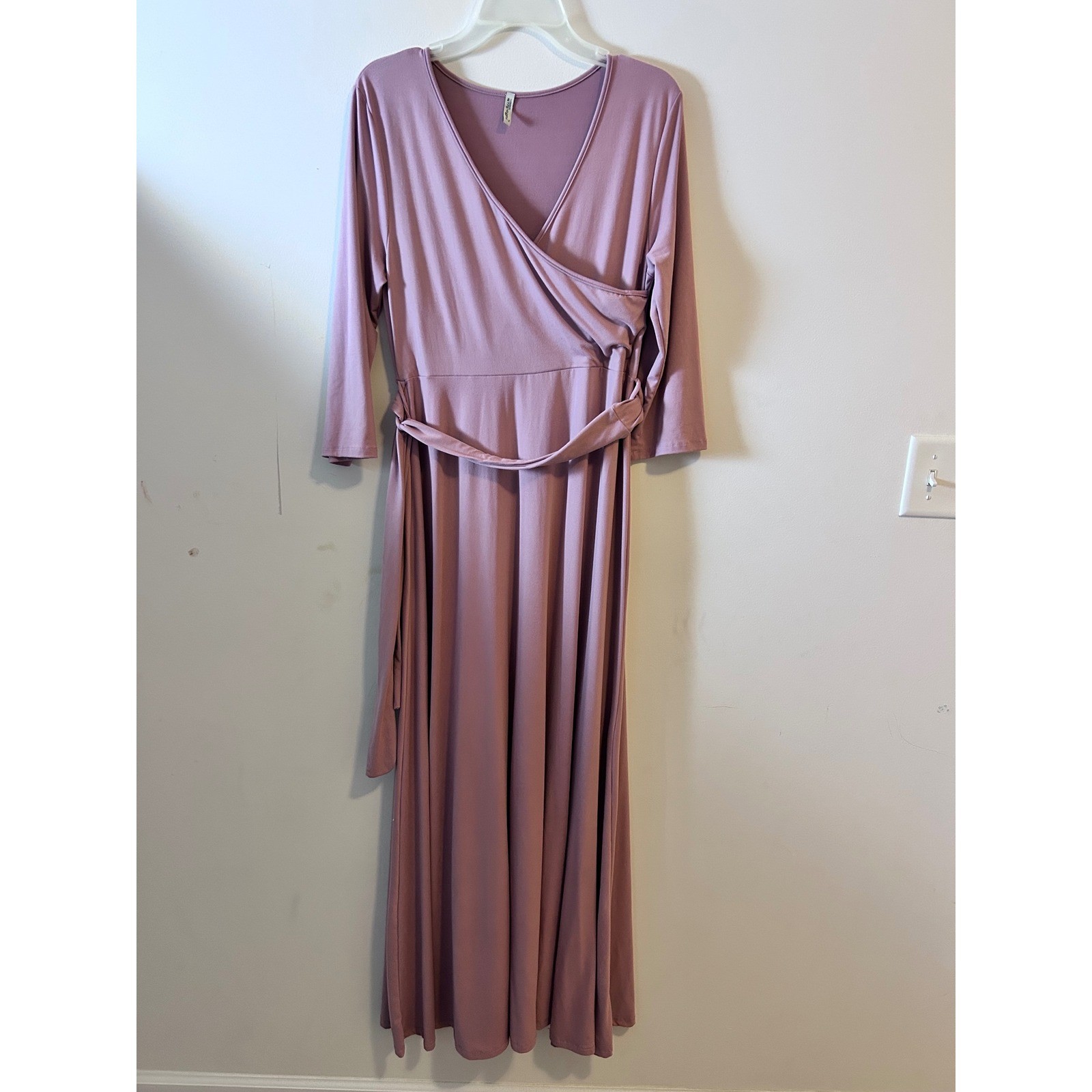 Mother Bee Maternity Mauve Pink Wrap Maxi Dress 3/4 Sleeve XL Baby Shower Photo