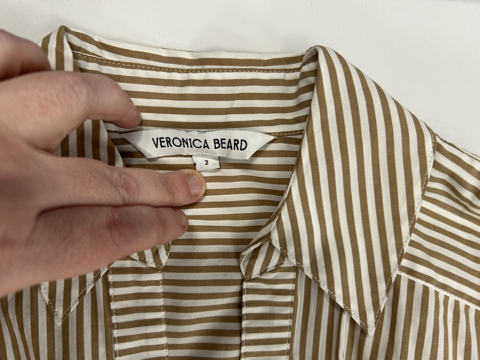 Veronica Beard Wright Striped Long-Sleeve Twist Waist Midi Shirtdress Sz 2