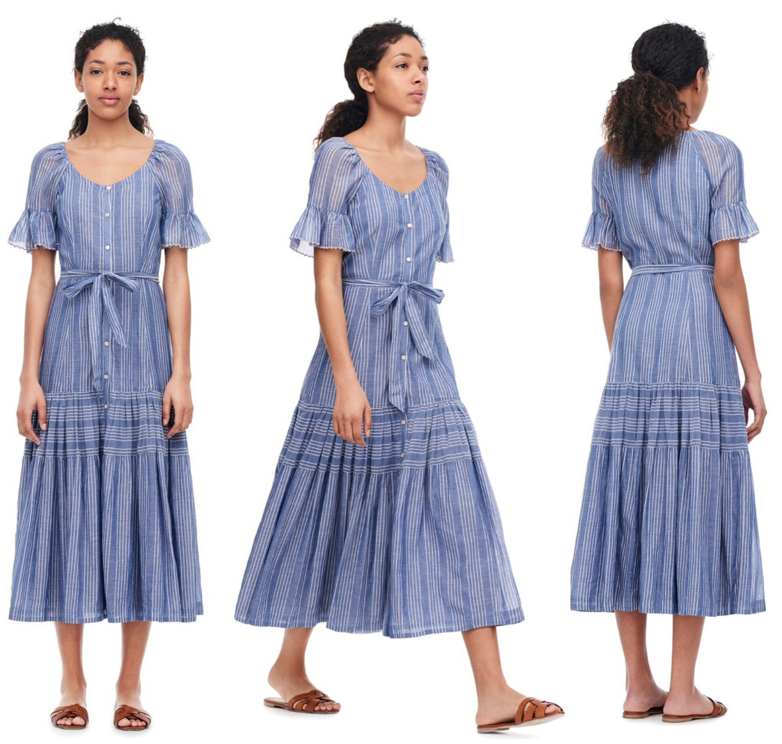 Rebecca Taylor Blue Striped Fit & Flare Dress Size Small Coastal Cottage Core