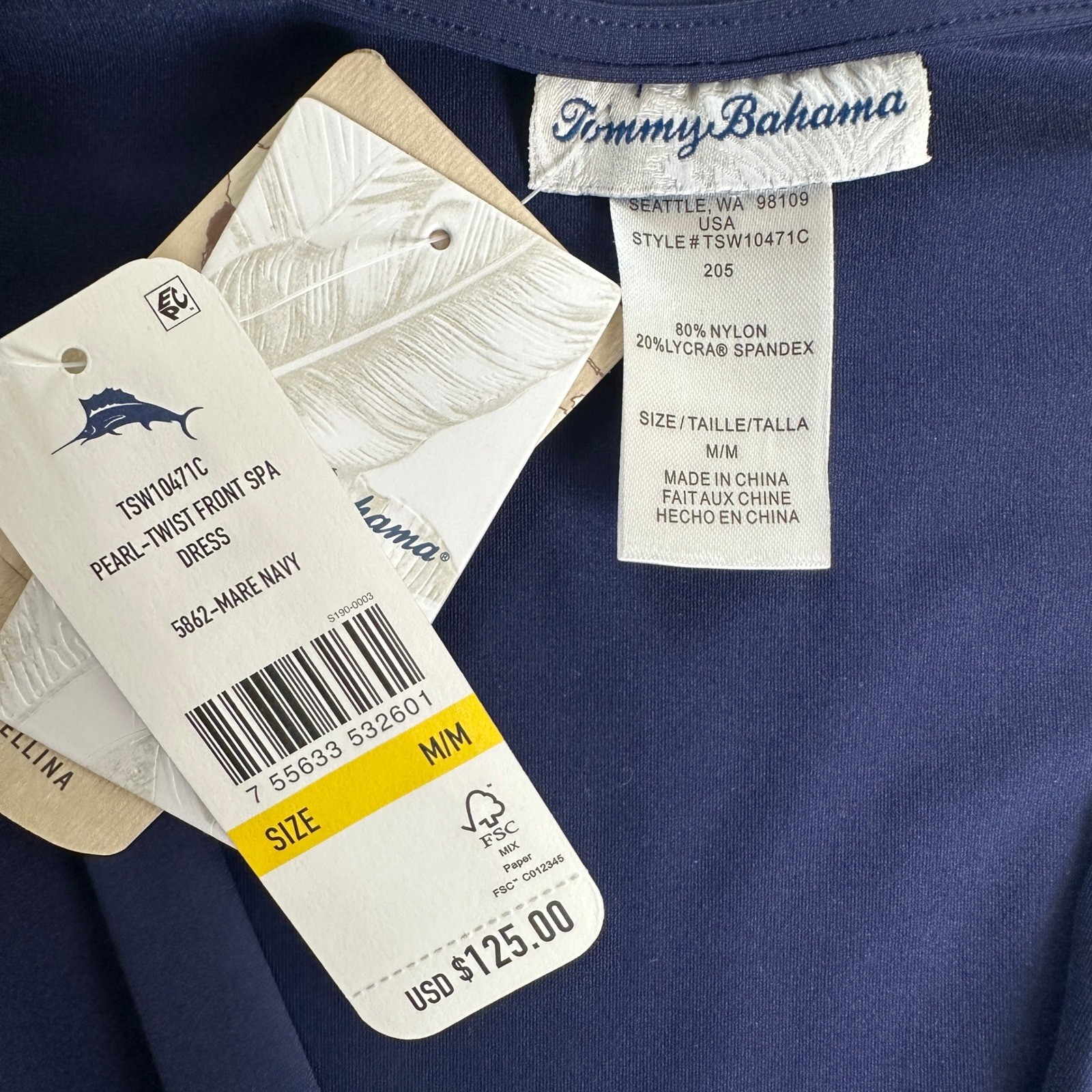 NWT Tommy Bahama Pearl Twist Front Spa Dress Womens M Navy Blue Coastal Resort