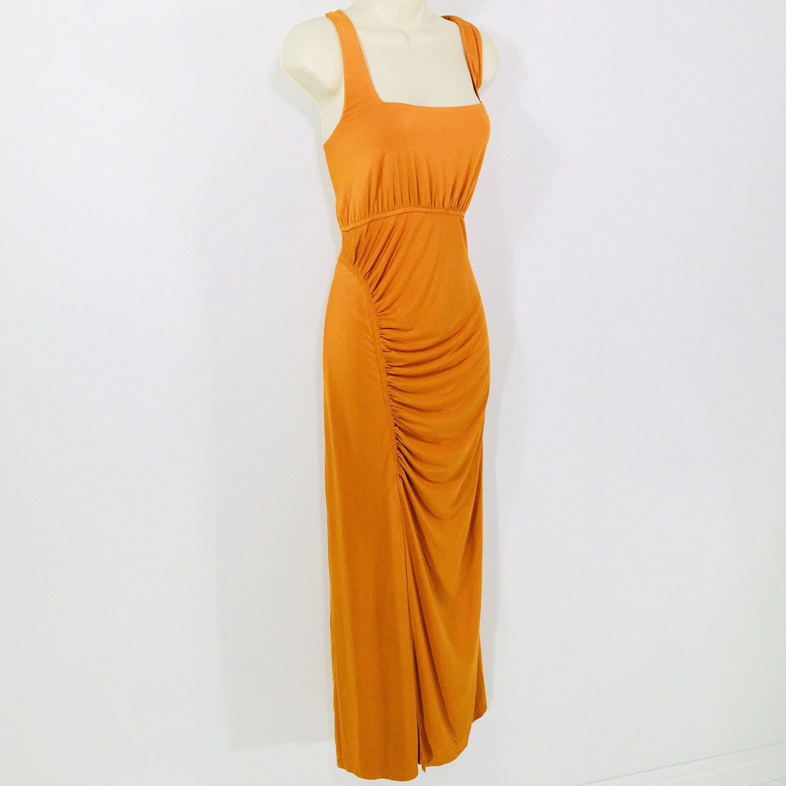 NEW House of Harlow Mirtha Dress Sz XL Stretchy Midi Tangerine Ruched Fairycore