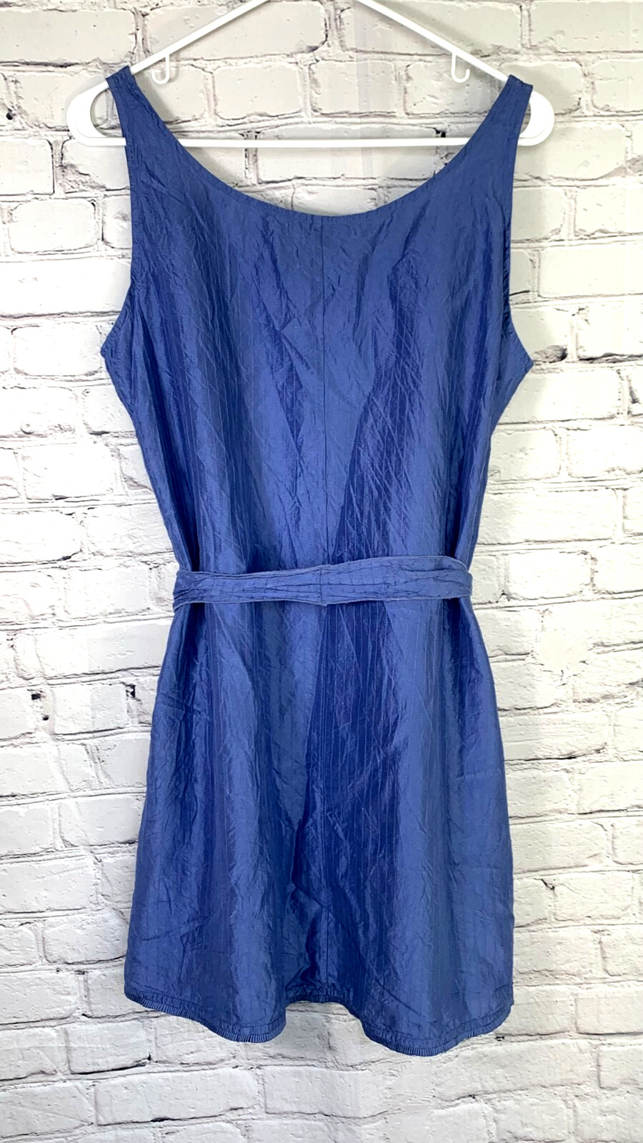 Eileen Fisher Washed 100% Silk Taffeta Dress Sleeveless Tie Pleats Trimmed Hem M