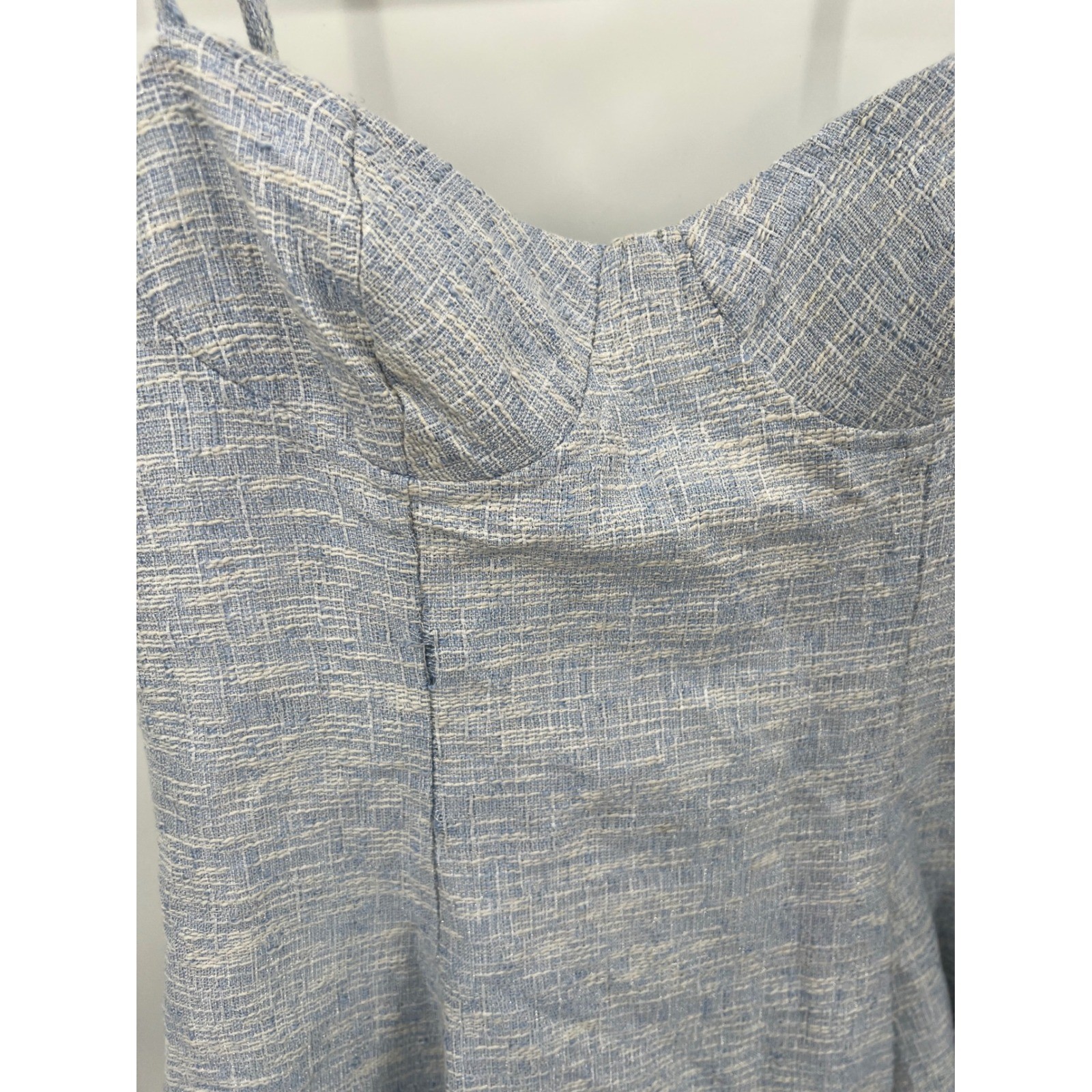 Willow Blue Tweed Mini Dress Sweetheart Bustier Fit and Flare Med Needs Repair