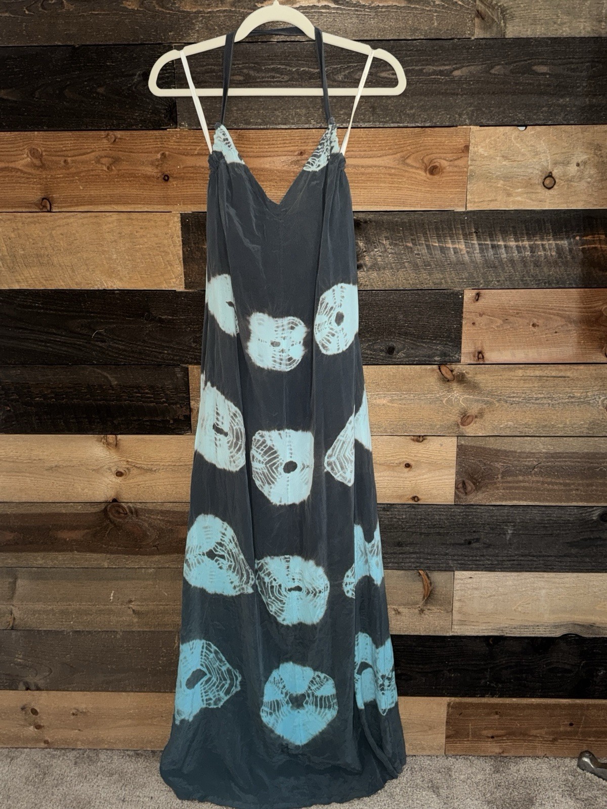 Gypsy 05 Made in CA Silk Tie Dye Halter Silk Dress Long S Small Lined Layered
