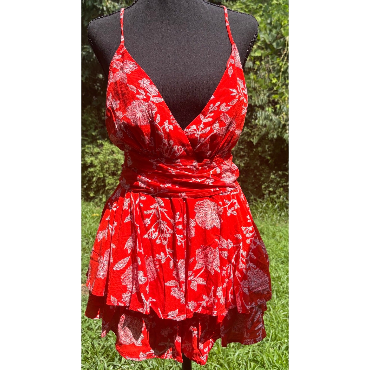Princess Polly Day to Night Bundle Red Midi Dress & Floral Wrap Romper Coquette