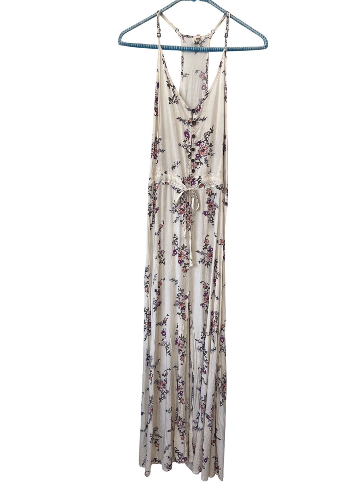Rip Curl Maxi Dress Size Medium Floral Print Sleeveless Tie Waist Bohemian Beach
