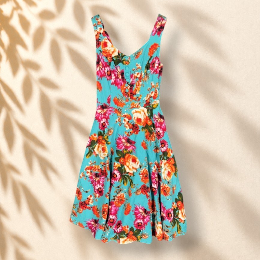 Belle Porque Sundress Women S Small Blue Floral Midi Zipper V-Neck Sleeveless