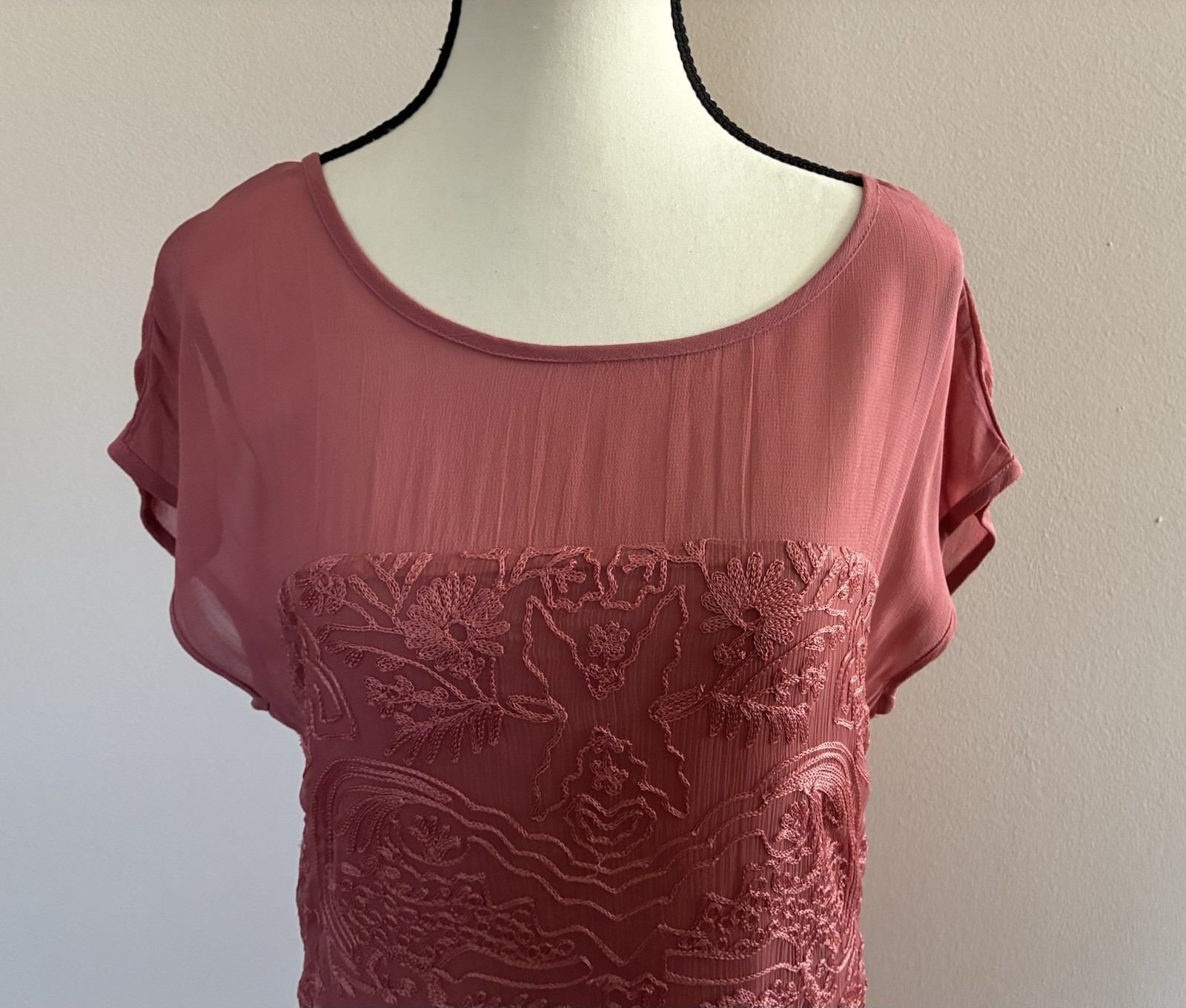Sundance Lillian Rose Pink Dress Embroidered Soutache Lace Boho Shift S