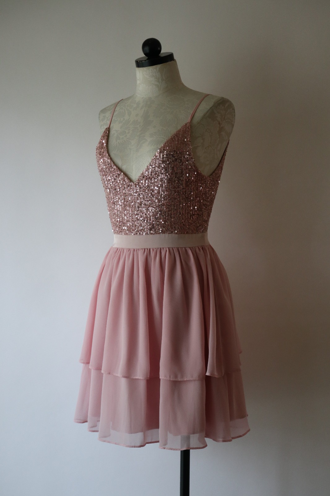 Storia Pink Metallic Sparkle Sequin Chiffon Ruffled Babydoll Mini Dress Women S
