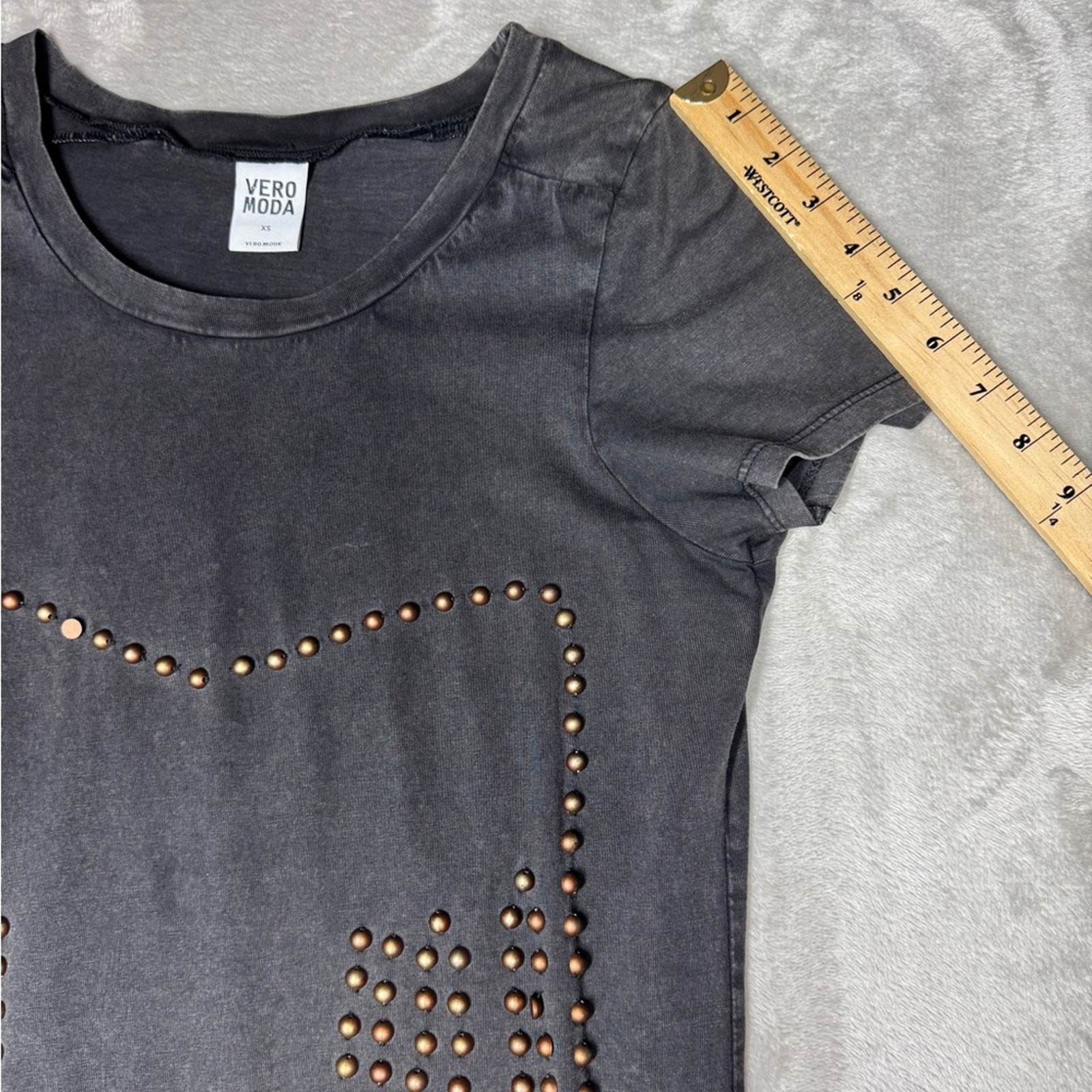 Vero Moda Grey Brown Beaded Grunge Rock Step Up Hem Mini Tunic T-Shirt Dress XS