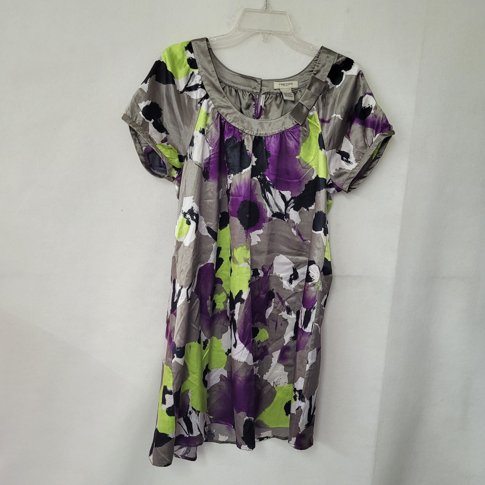 Vertigo Paris Dress Womens L Abstract Floral Short Sleeve Colorful Flaw
