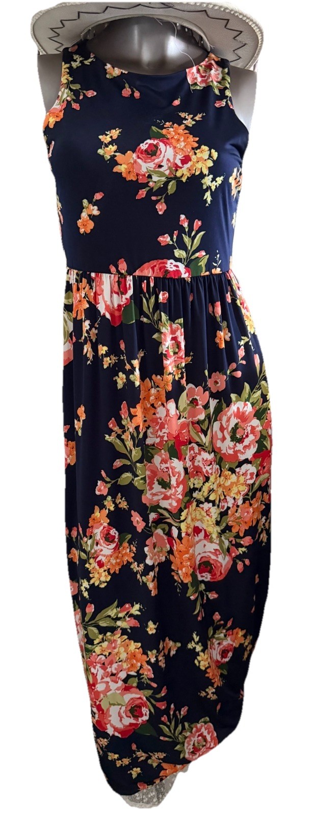Wanna B Women’s Small Blue Floral Orange Green Maxi Dress Multicolor