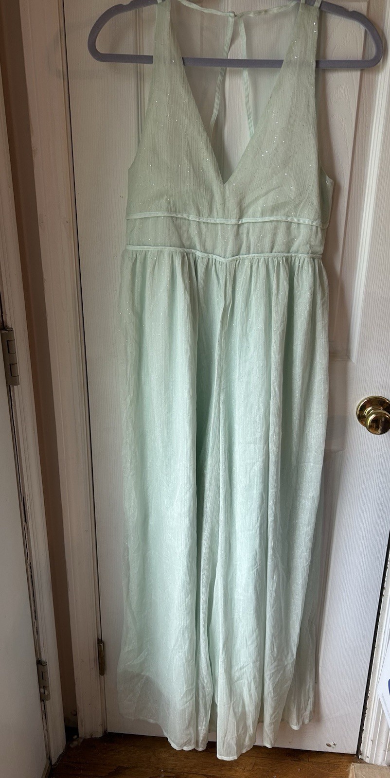 WOVEN PINK Womens M Mint Green Glitter V-Neck Sleeveless Wide Leg Jumpsuit