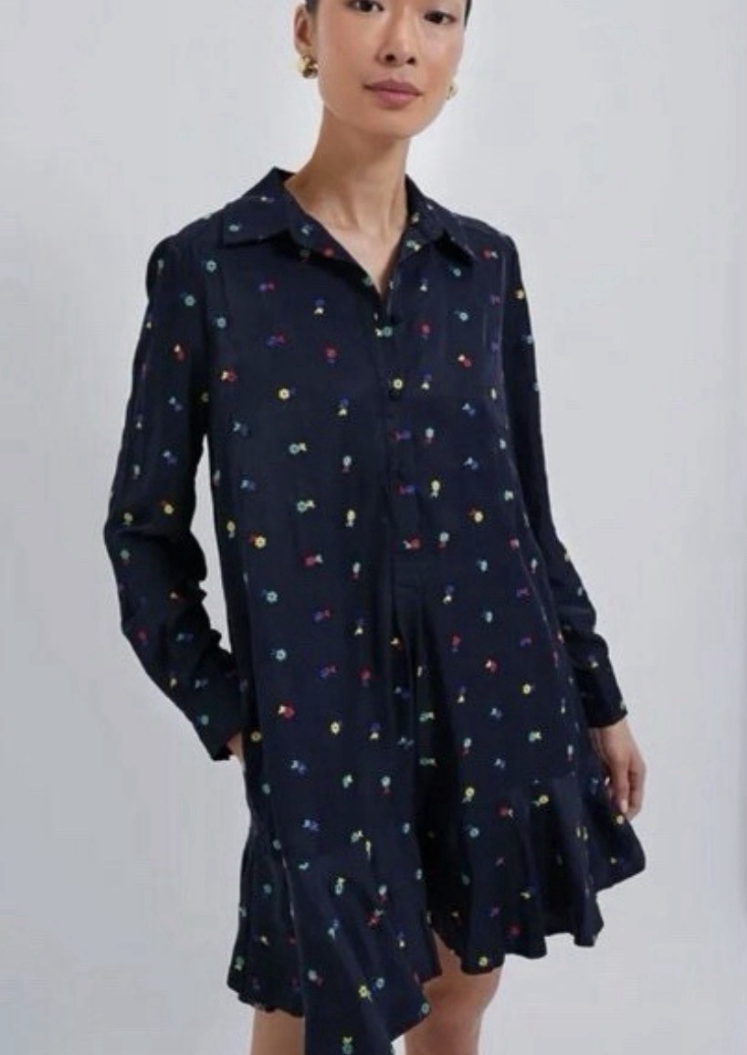 Tuckernuck Callahan Embroidered Shirt Dress Floral Collar Size S