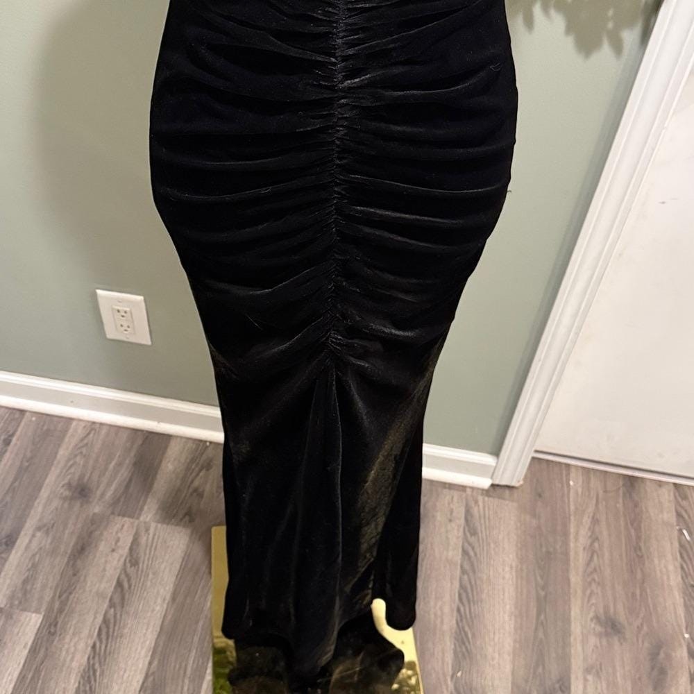 Stunning Invitation Black Velvet Ruched Dress