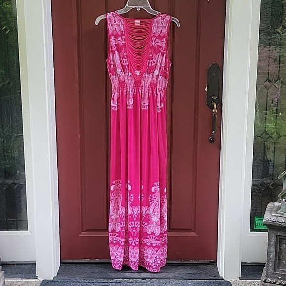 Unbranded Silk Blend Maxi Pink Floral Sleeveless Dress M