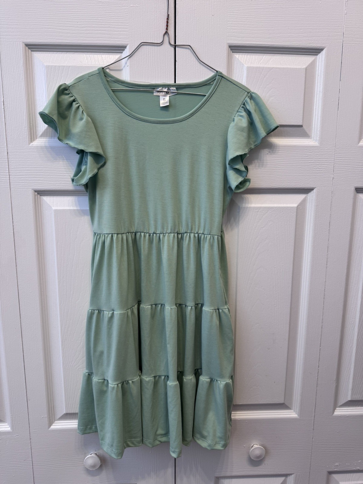 Womens Just Be Mint Green Ruffle Cap Sleeve Tiered Dress Size S