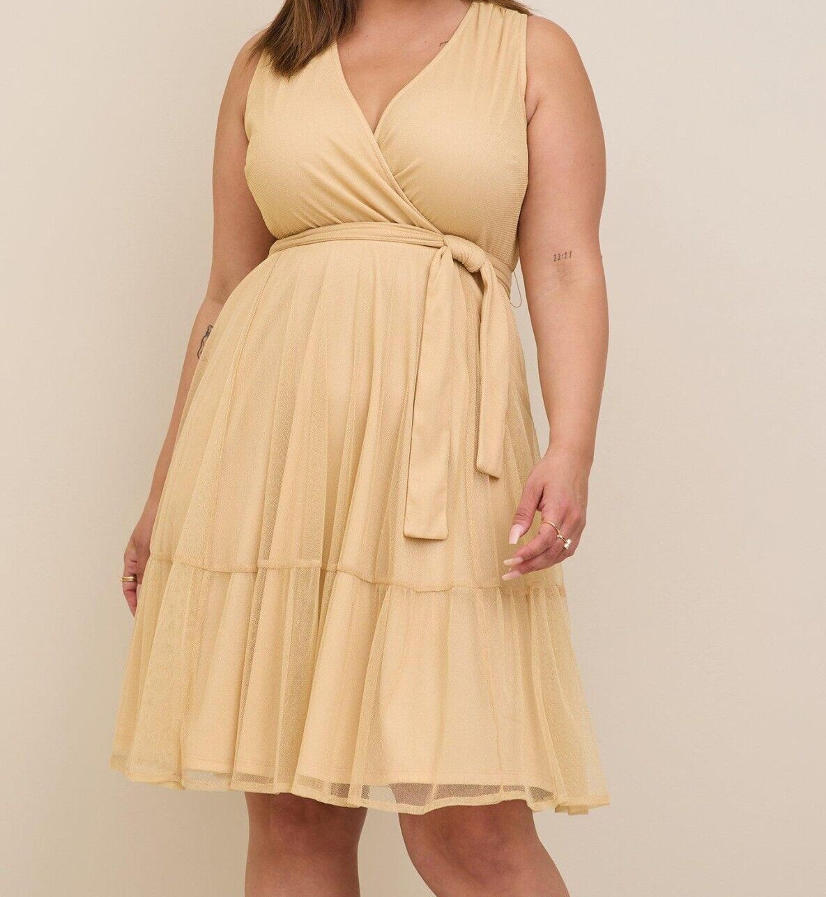 Torrid At The Knee Glitter Lurex Surplice Tiered Dress Gold 3 3X 22 24 #B91761